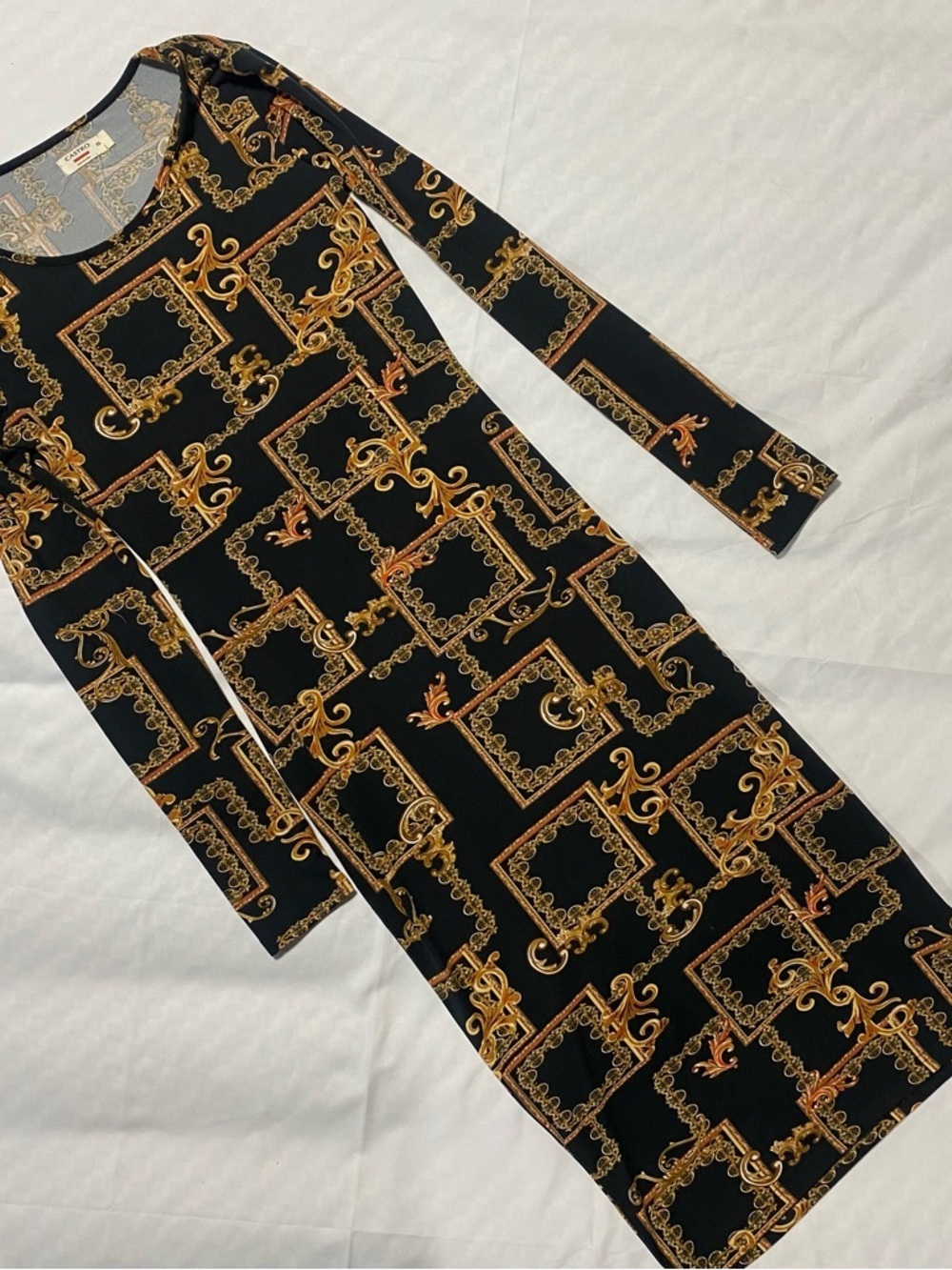 Castro Women's Black & Gold Long Sleeve Patterned Maxi Dress size XS